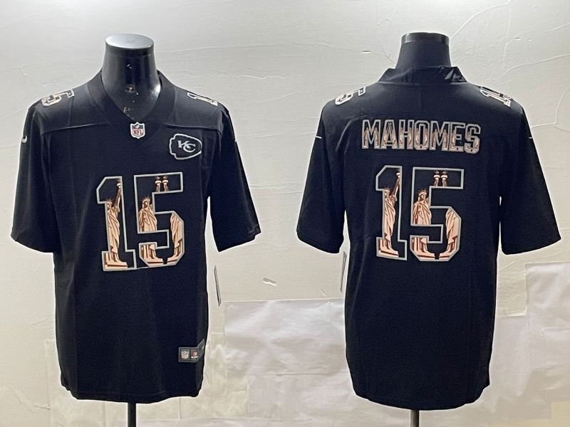 Men Kansas City Chiefs 15 Mahomes Black 2025 Nike Vapor Limited NFL Jersey style 11